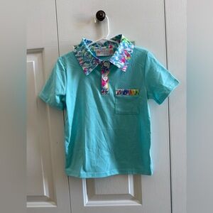 Kids 6 blue polo with Tie Dye Accents